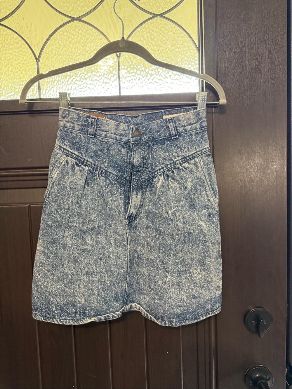 Vintage Street Worn Girls Acid Wash Denim Mini Skirt - Blue size 12 (or 22/23)